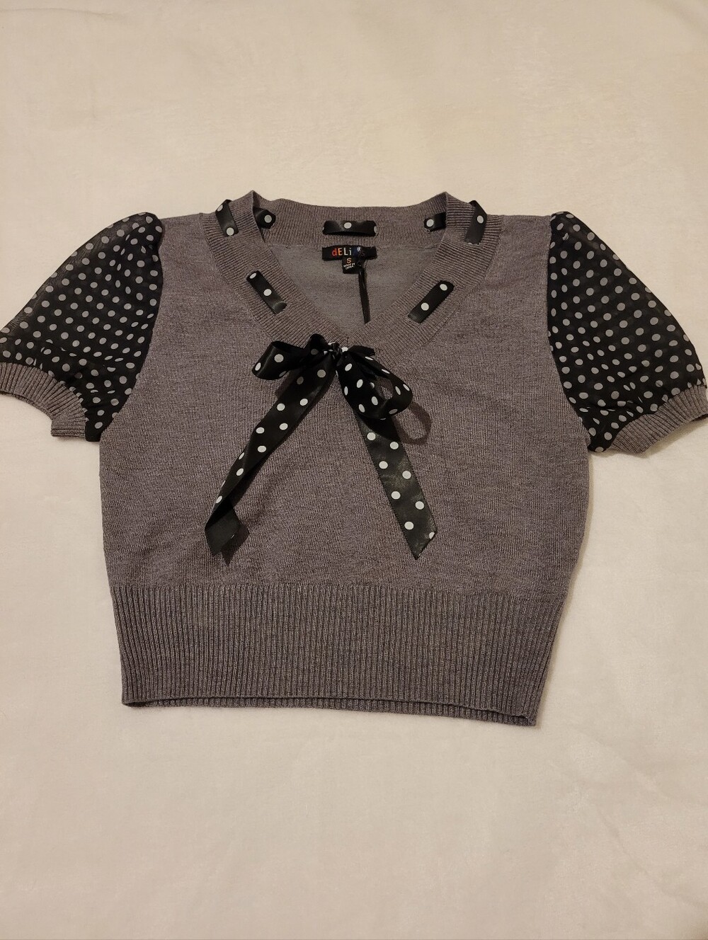 Delia's By Dolls Kill Gray And Polka Dot Sweater Top - Picture 1 of 3